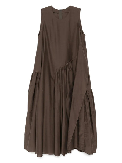 Pleated Asymmetric-Hem Dress