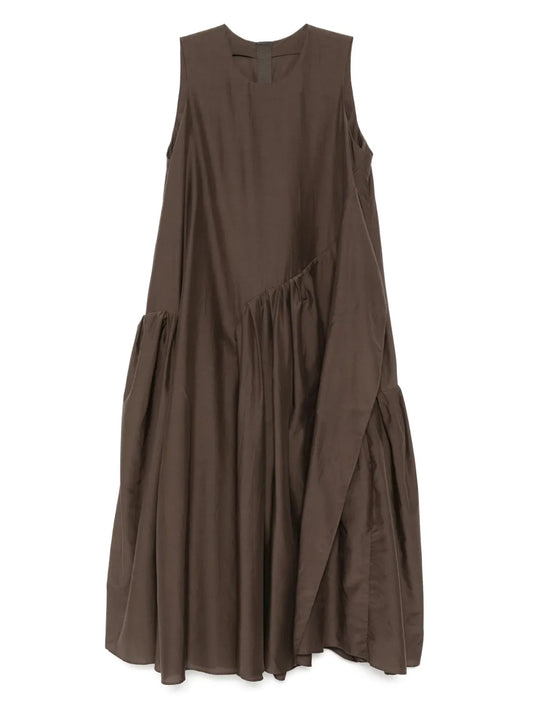 Pleated Asymmetric-Hem Dress