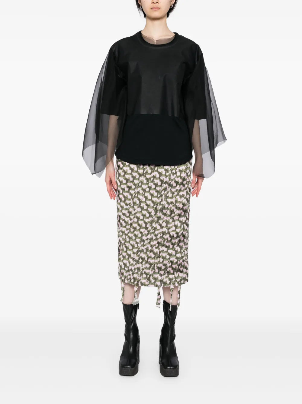 Fringed-Edge Midi Skirt