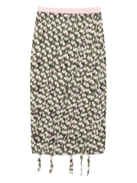 Fringed-Edge Midi Skirt