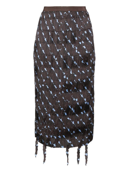 Fringed-Edge Midi Skirt