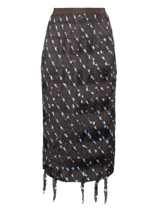 Fringed-Edge Midi Skirt