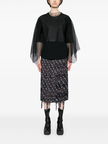 Fringed-Edge Midi Skirt