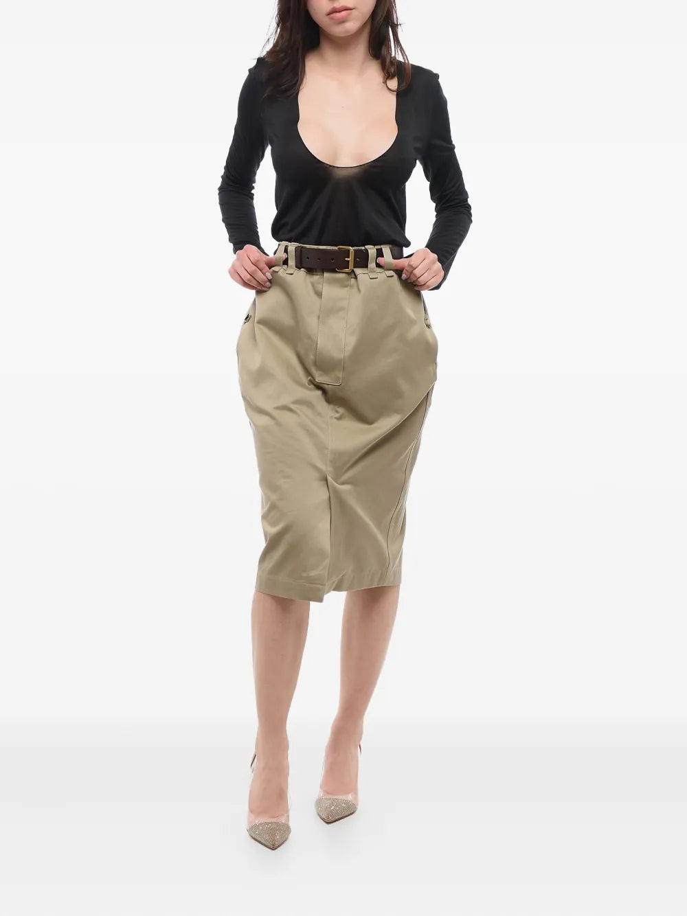 Saint Laurent Pencil Skirt With Leather Belt
