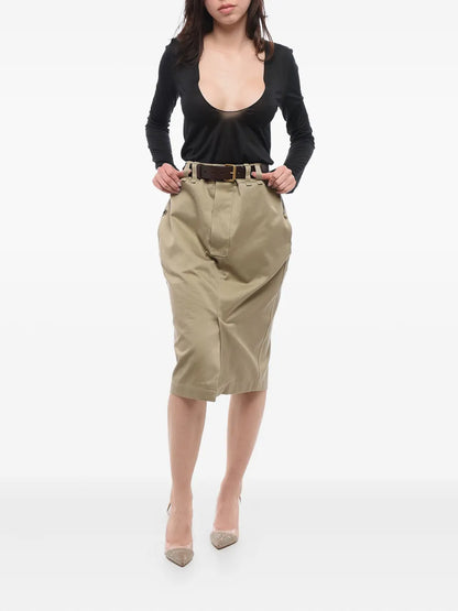 Saint Laurent Pencil Skirt With Leather Belt