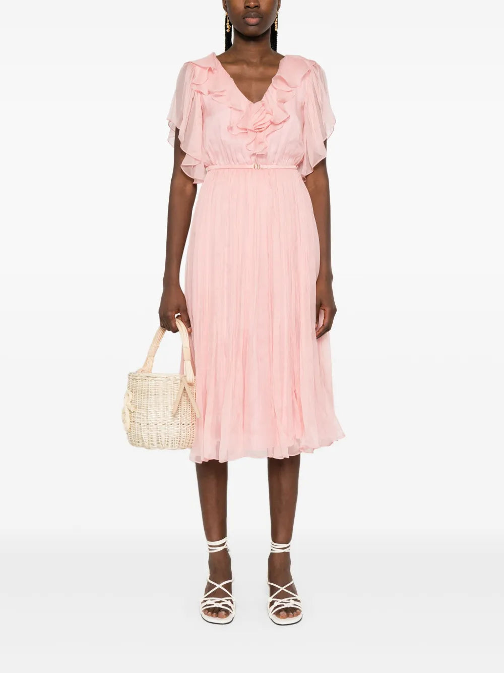 Floral-Appliqué Midi Dress
