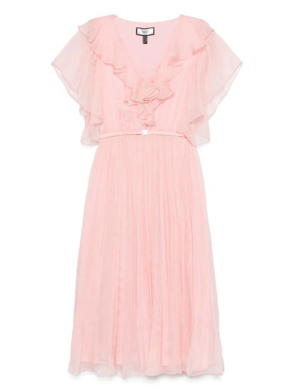 Floral-Appliqué Midi Dress