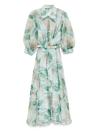 Printed Organza Midi Dress