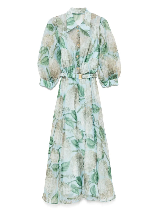 Printed Organza Midi Dress
