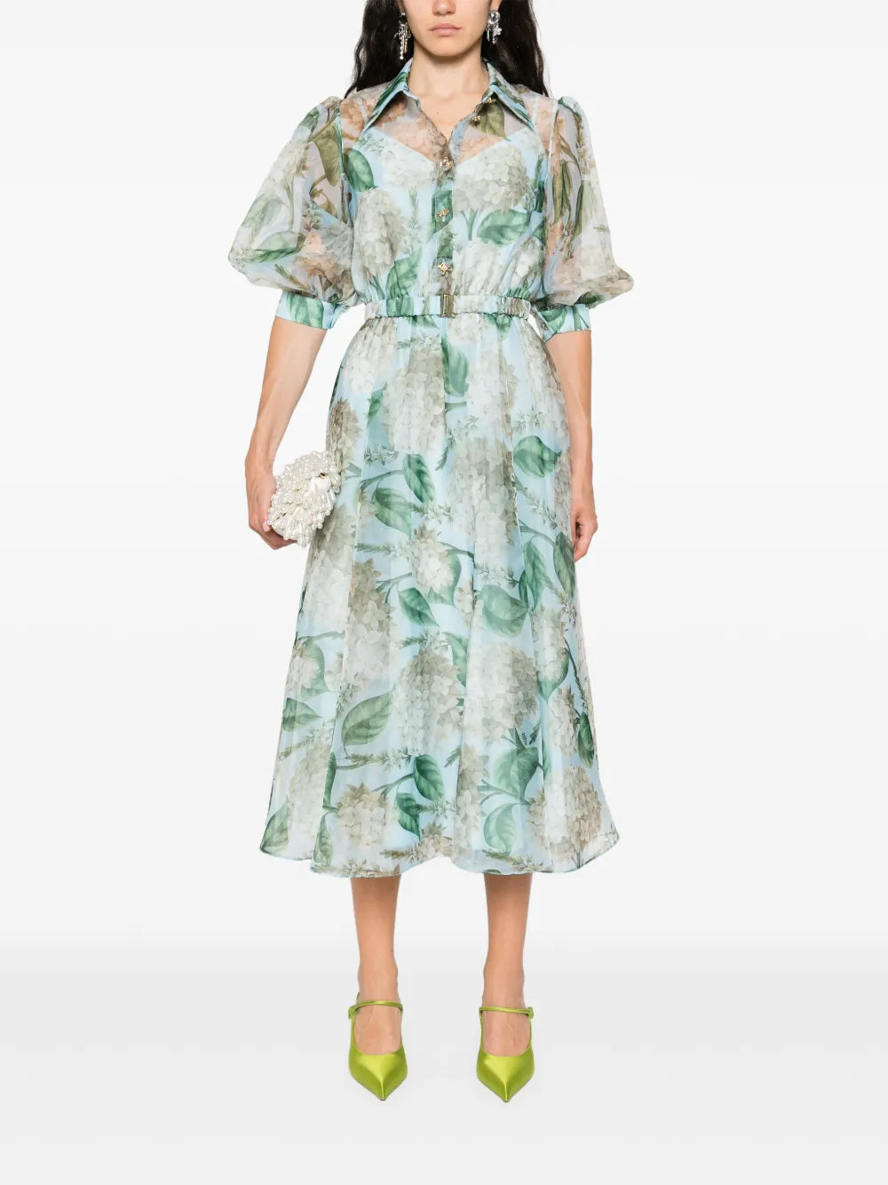 Printed Organza Midi Dress