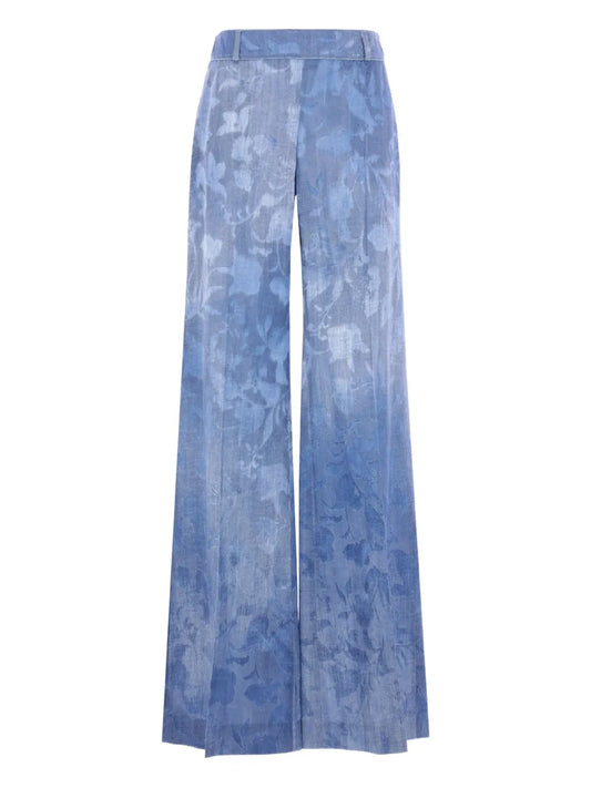 Flora-Motif Devorè Palazzo Pants