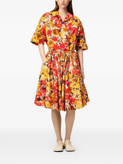 Floral-Print Cotton Midi Skirt