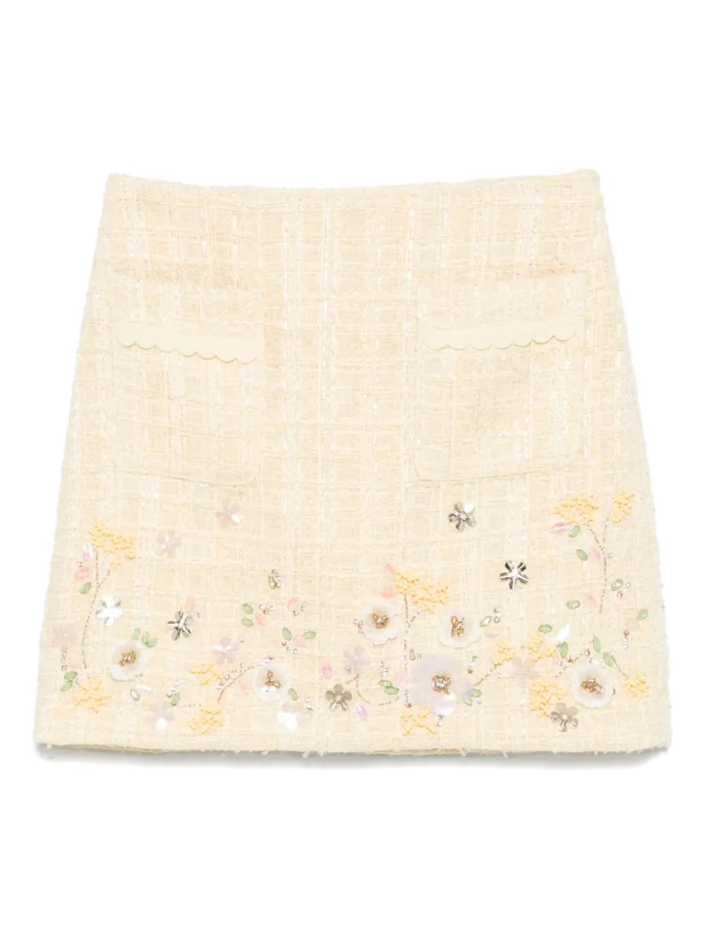 Floral-Embroidered Tweed Mini Skirt