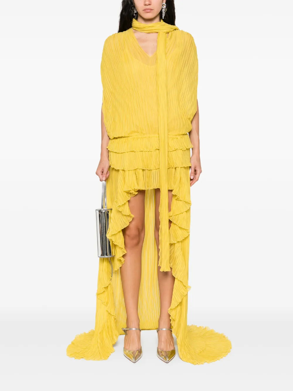 Pleated Asymmetric Midi Dress