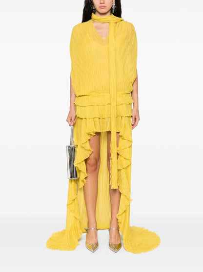 Pleated Asymmetric Midi Dress