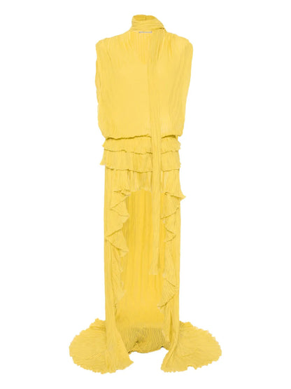 Pleated Asymmetric Midi Dress