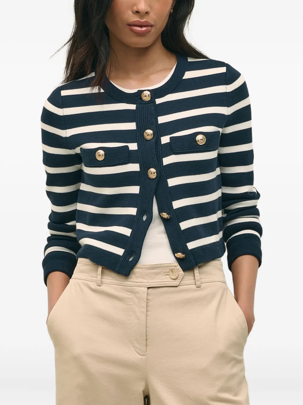 Striped Button-Front Cardigan