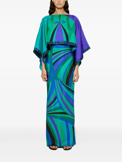 Iride-Print Cape Dress