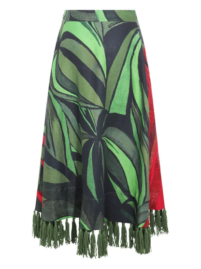 Flamingo-Embroidered Maxi Skirt