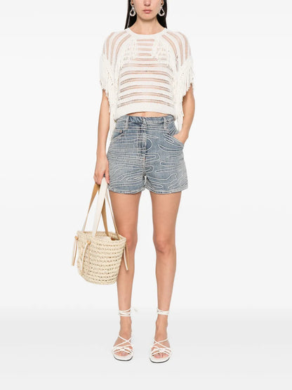 Embroidered Denim Shorts