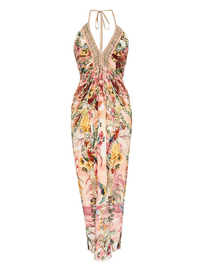 V-Neck Gathered Jersey Dress