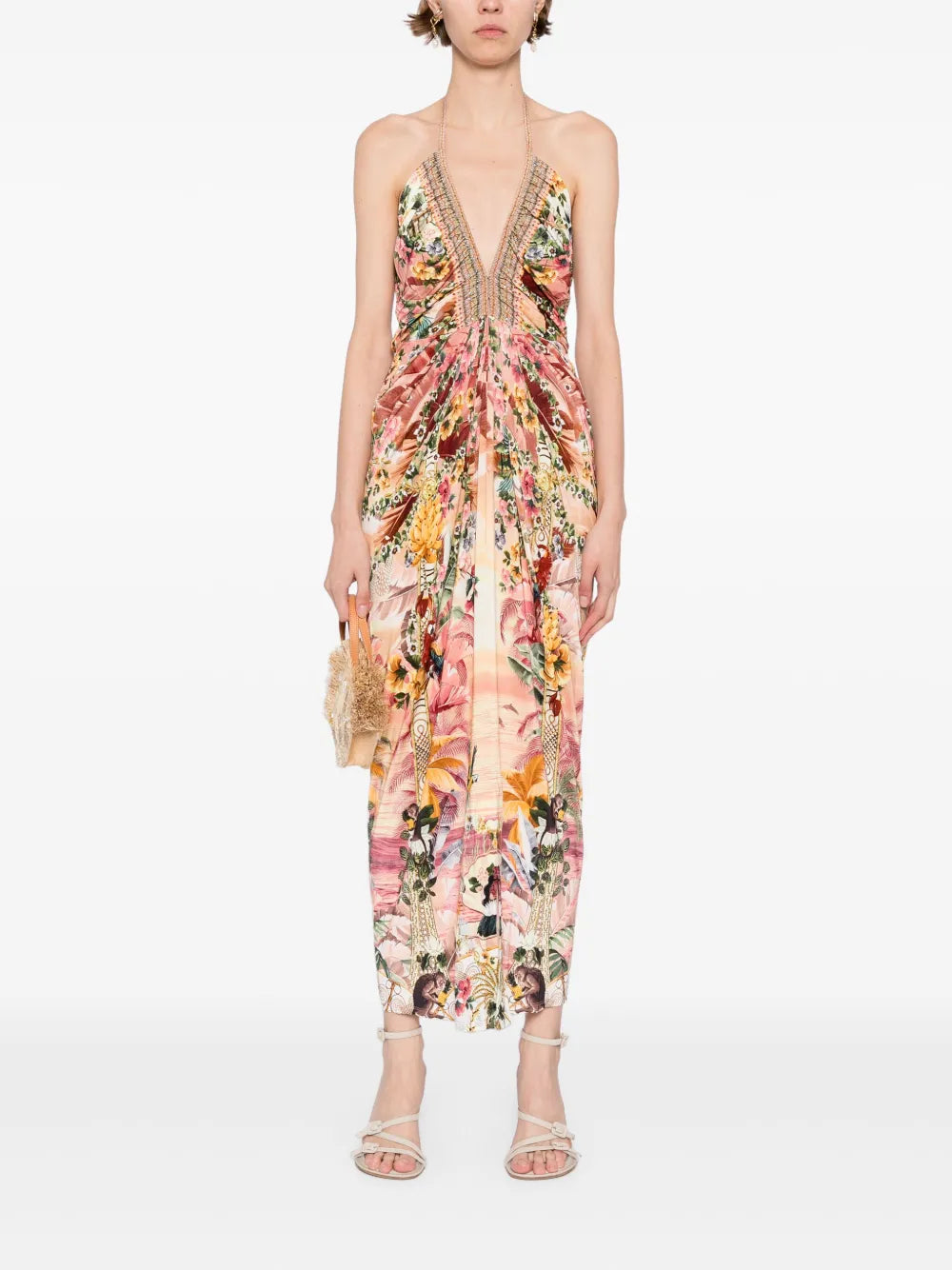 V-Neck Gathered Jersey Dress