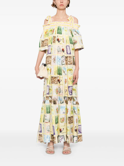 Long Off Shoulder Frill Dress