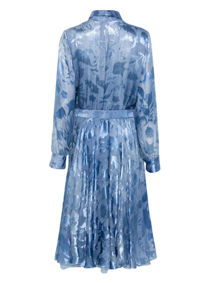 Floral-Jacquard Midi Dress