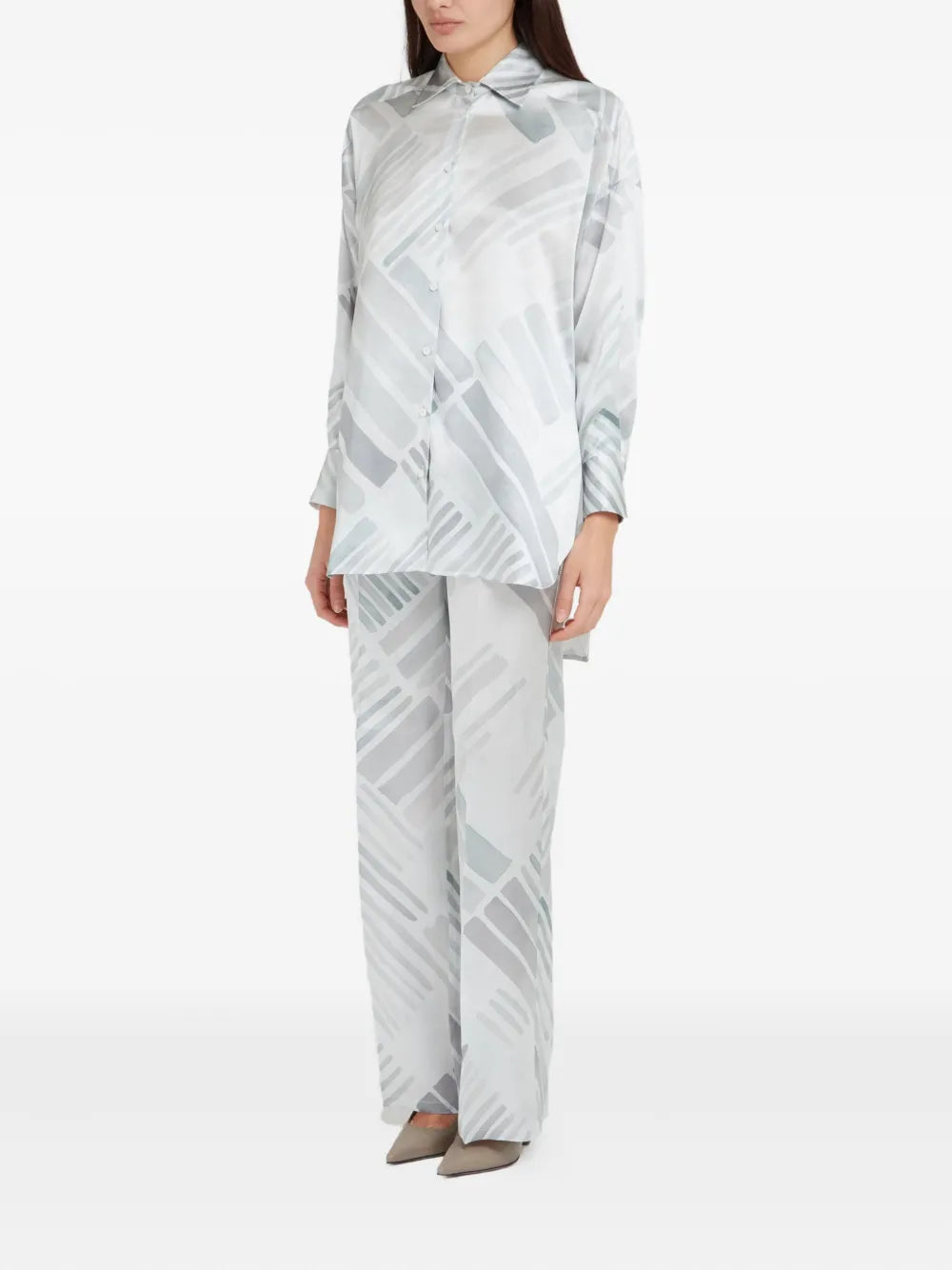 Ethnic Brush-Pattern Silk Shirt