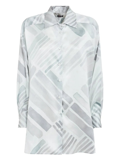 Ethnic Brush-Pattern Silk Shirt