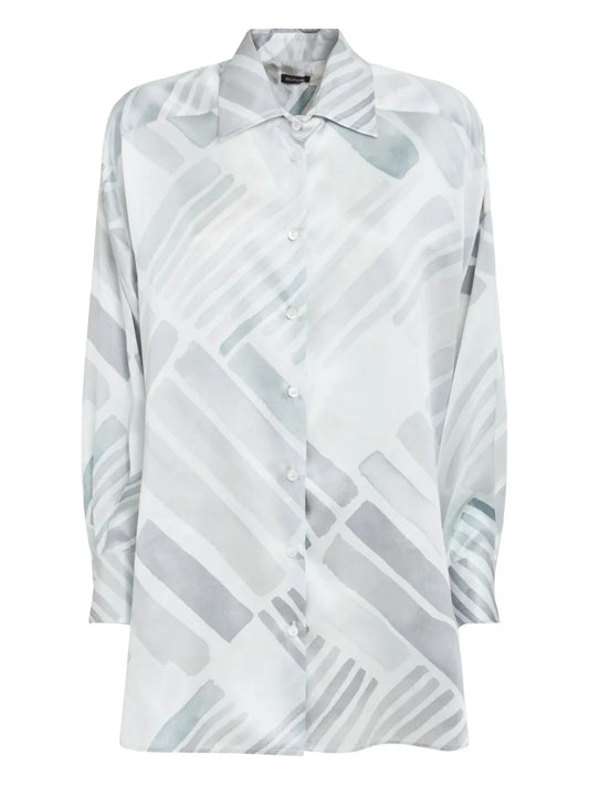 Ethnic Brush-Pattern Silk Shirt