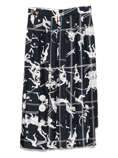 Below-Knee Dropped-Back Pleated Skirt