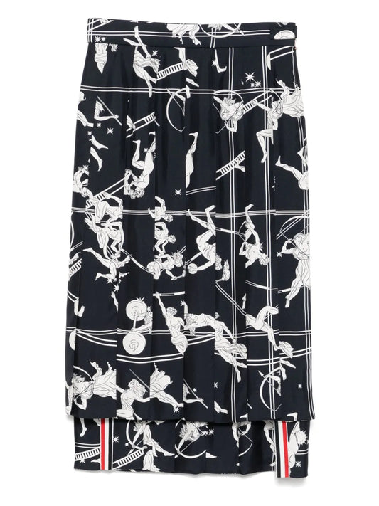 Below-Knee Dropped-Back Pleated Skirt