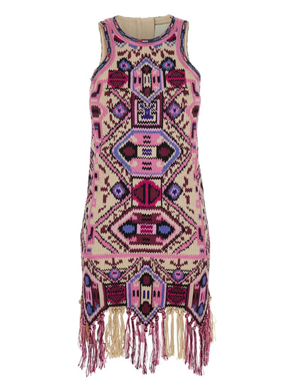 Embroidered Fringed Dress