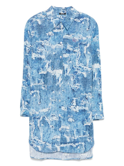 Denim-Print Shirt Dress