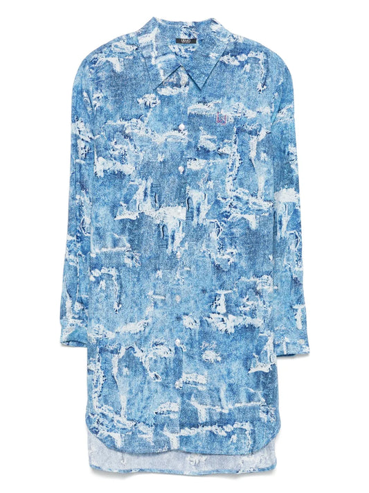 Denim-Print Shirt Dress