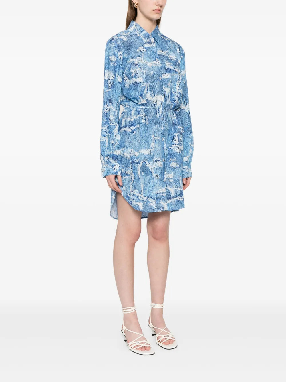 Denim-Print Shirt Dress