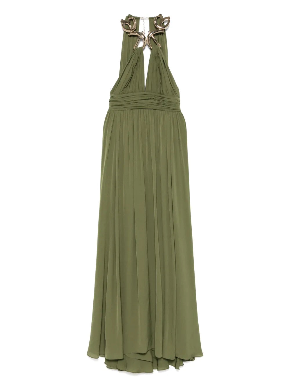 Metallic-Neck Silk Maxi Dress