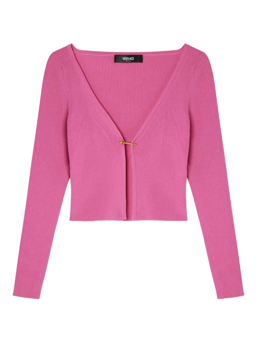 Safety Pin Ribbed-Knit Cardigan