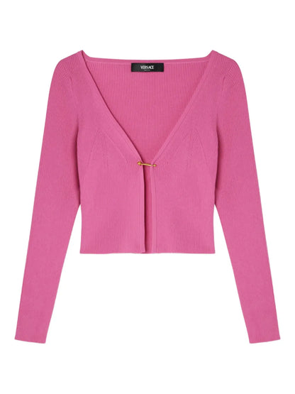 Safety Pin Ribbed-Knit Cardigan