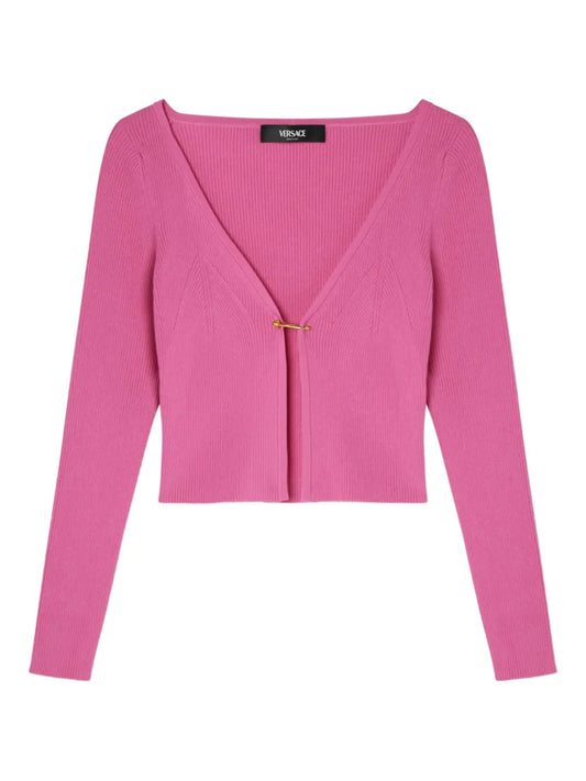 Safety Pin Ribbed-Knit Cardigan