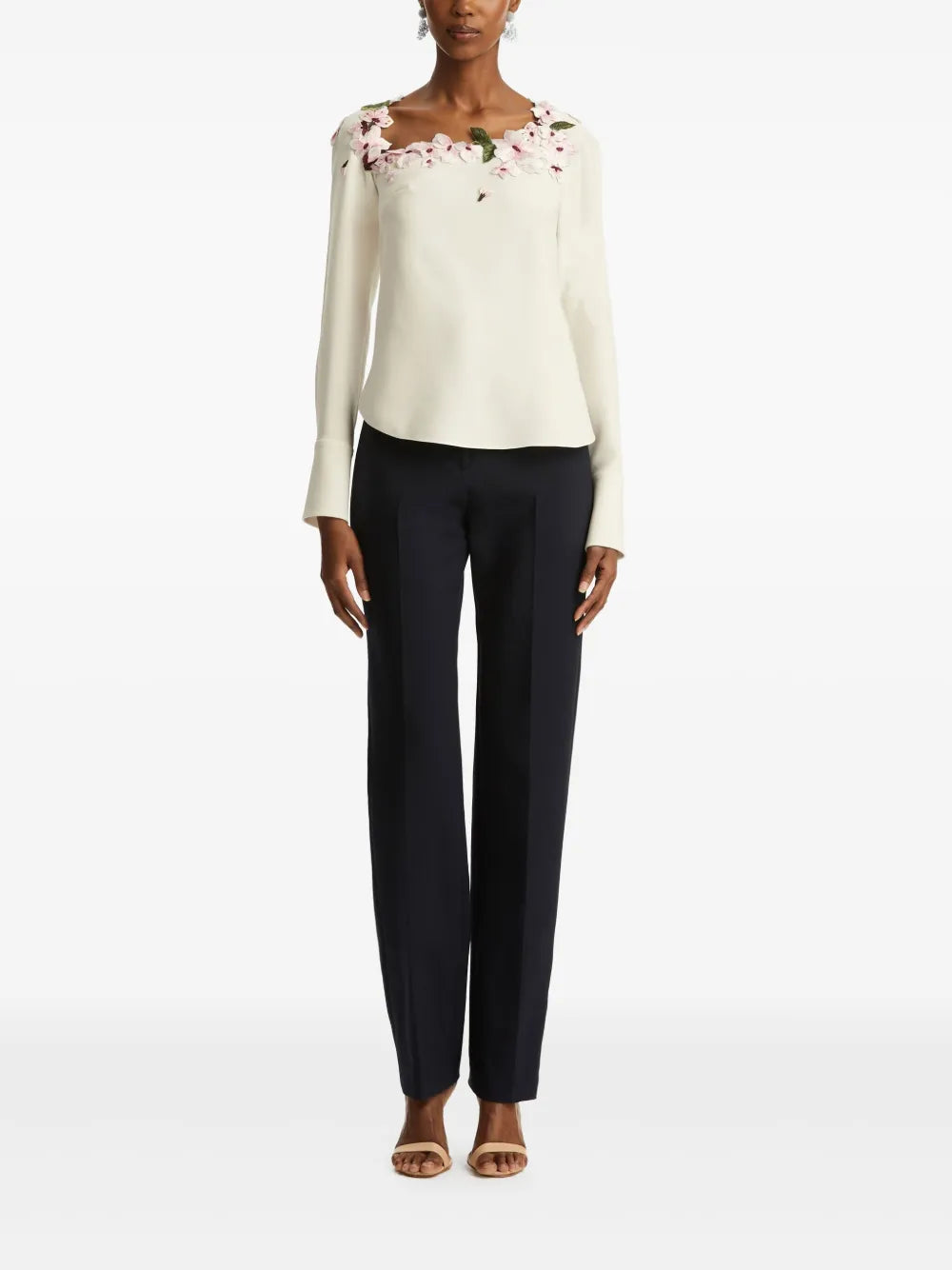 Floral-Embellished Long-Sleeve Blouse