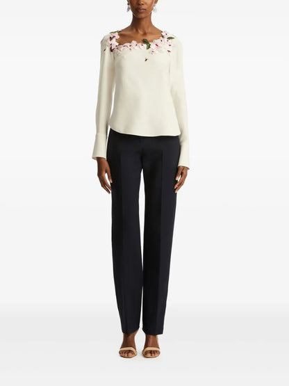 Floral-Embellished Long-Sleeve Blouse