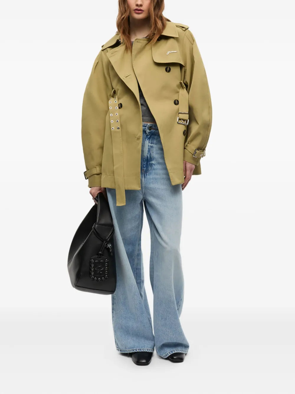 Balloon-Sleeve Trench Coat