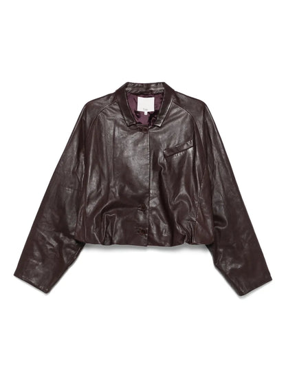 Leather Raglan-Sleeve Blazer