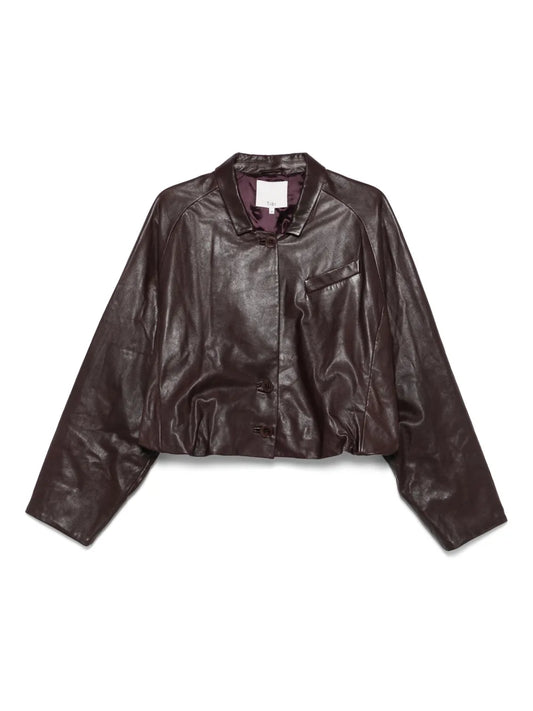Leather Raglan-Sleeve Blazer
