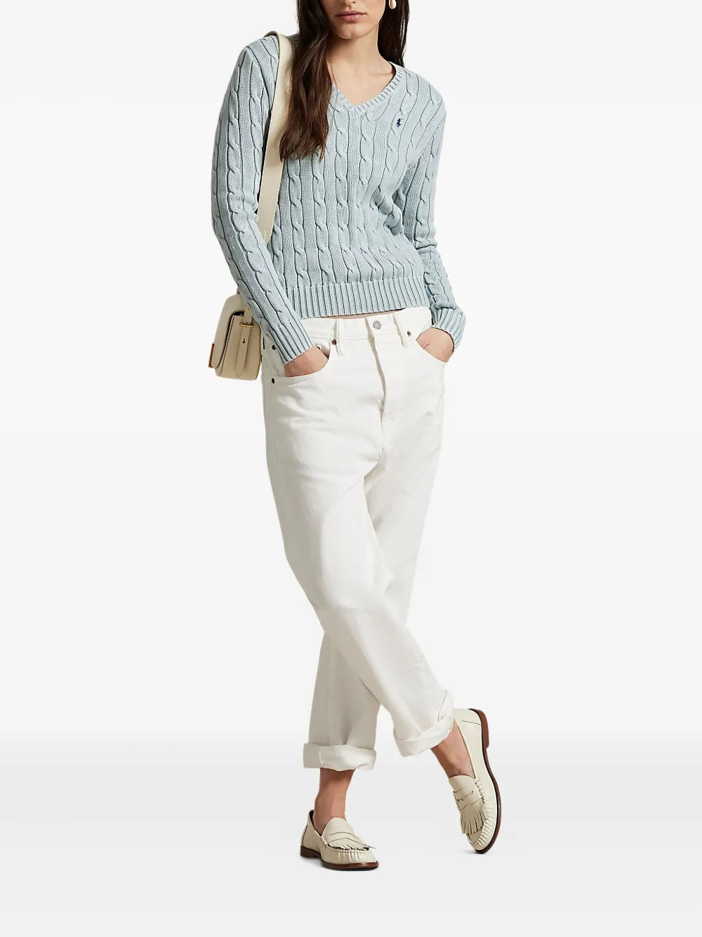 Cable-Knit V-Neck Sweater