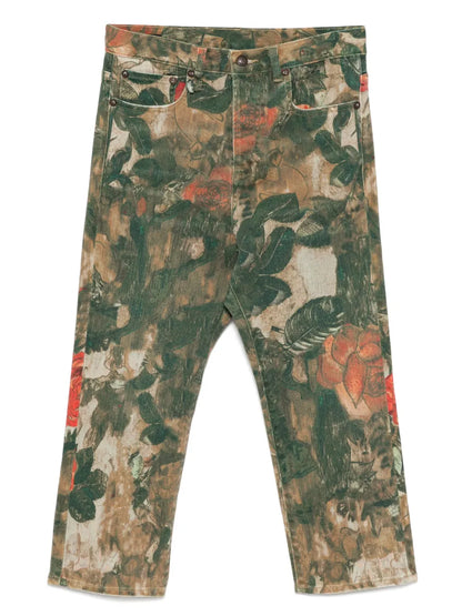 Floral-Print Jeans