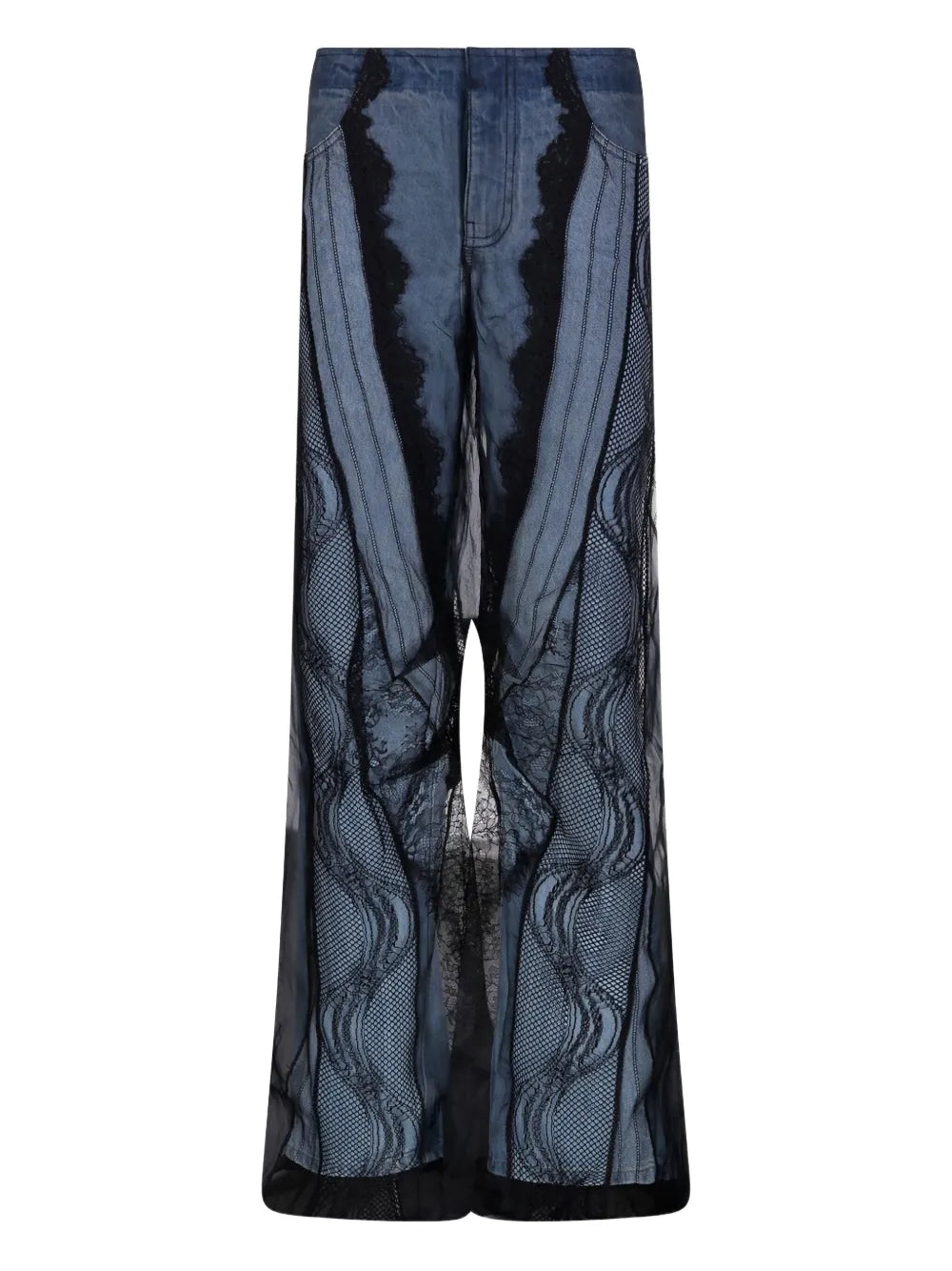 Sheer-Overlay Wide-Leg Jeans