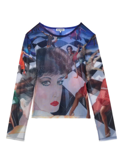 Brigitte-Print Sheer Top